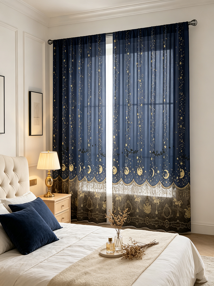 Home Textiles Curtains - 2PCS Digital Print Sheer Curtains Dark